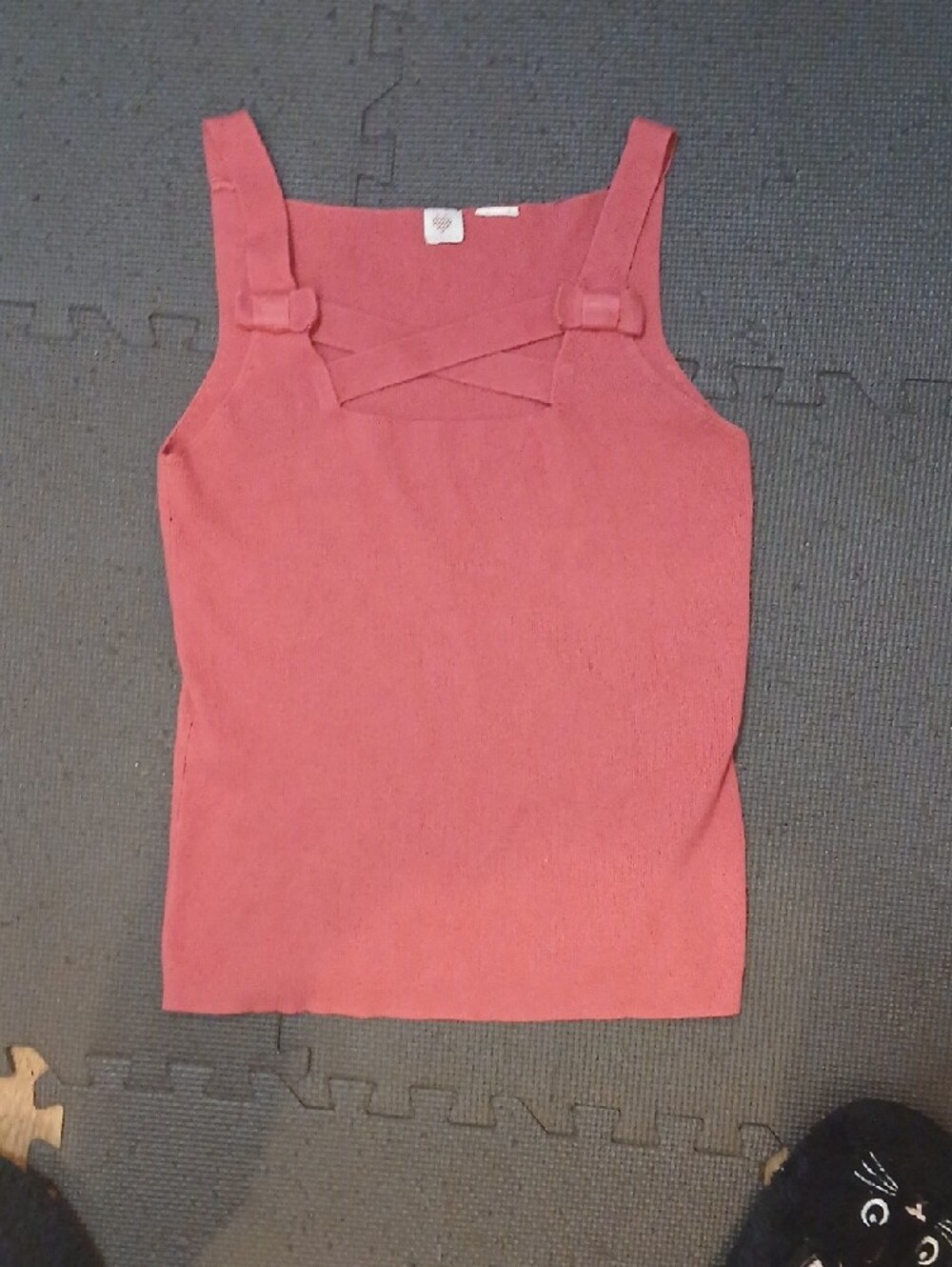 Cute Pink Sleeveless Sweater Bows On Straps & Criss Cross Breast Tank Top